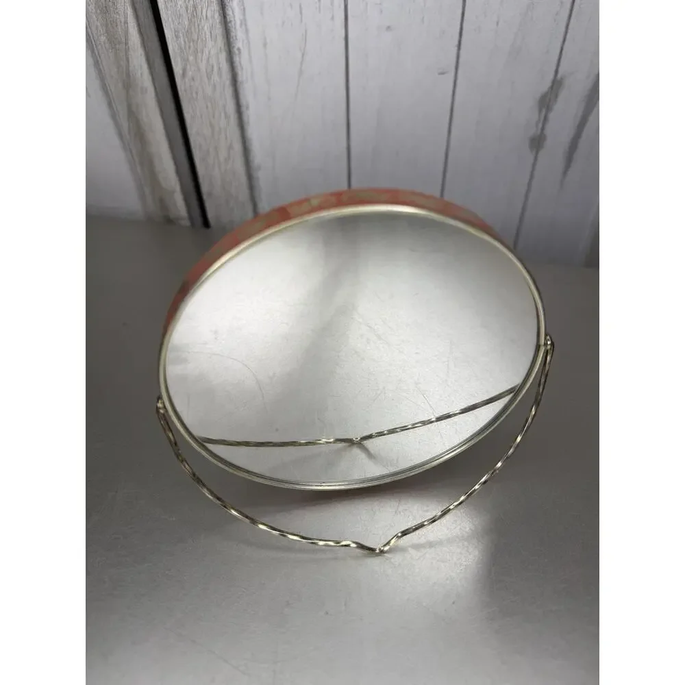 Vintage Mirror Table Top Floral Coral Metallic Edge Double Sided Hollywood Glam